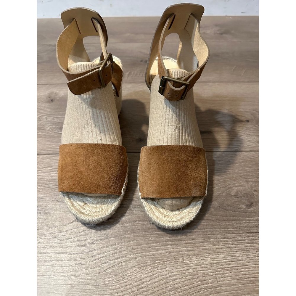 J.CREW Women's 10 Corsica Brown Suede Leather Espadrille Wedge Sandals
